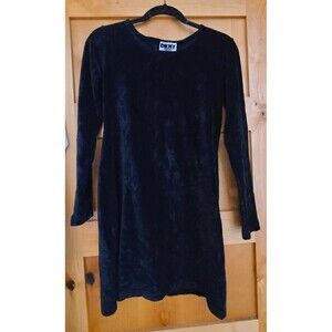 Vintage 90's DKNY Black Stretch Velvet Minimalist Y2K Long Sleeve Dress Medium M